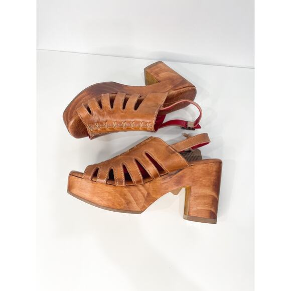 Bed Stu Fontella Heeled Leather Sandal Tan Rustic Slingback Clog NWT 9 - Picture 3 of 7
